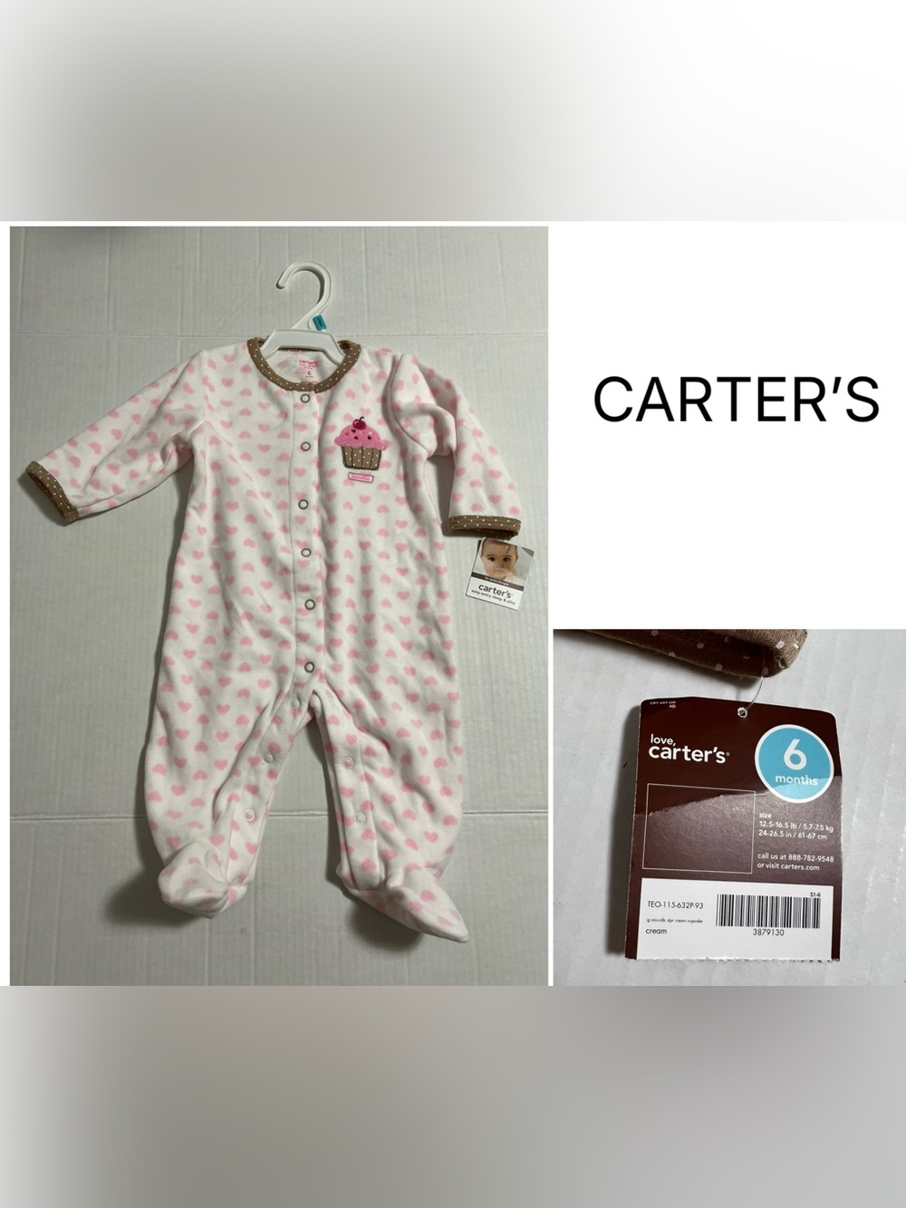 CARTER’S - 6M - NWT - INFANT GIRLS CUPCAKE FLEECE SLEEPER